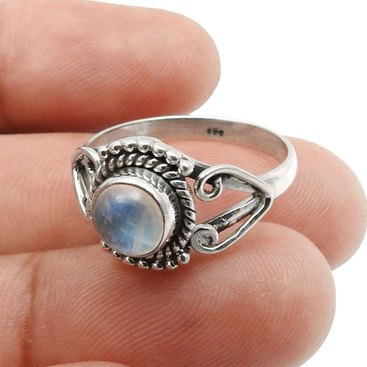 Gift For Woman Natural Rainbow Moonstone Cocktail Ring 925 Silver O4