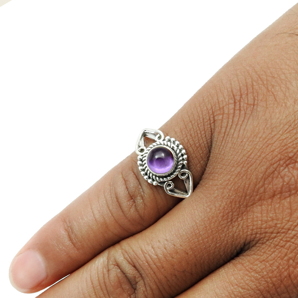 Natural Amethyst Gemstone 925 Sterling Silver Cocktail Ring For Girls E15