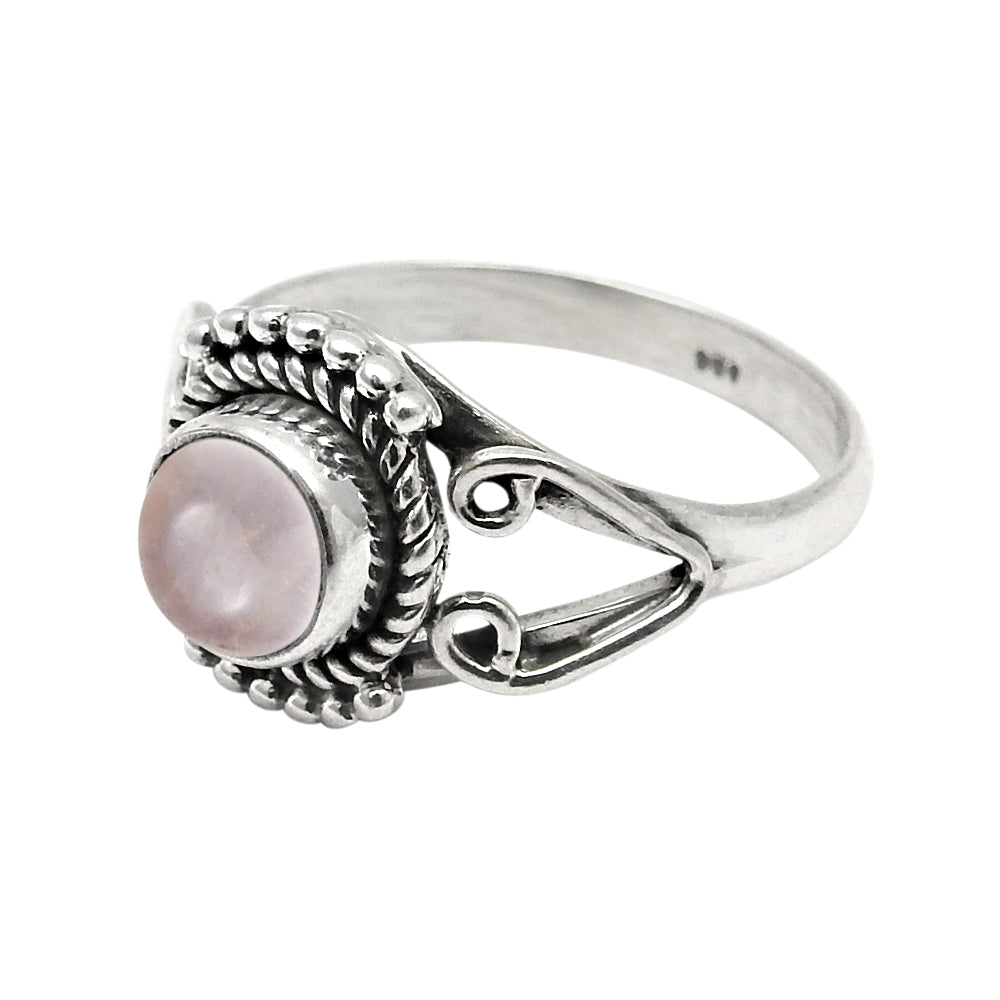 Gift For Woman Natural Rose Quartz Cocktail Ring 925 Silver M15