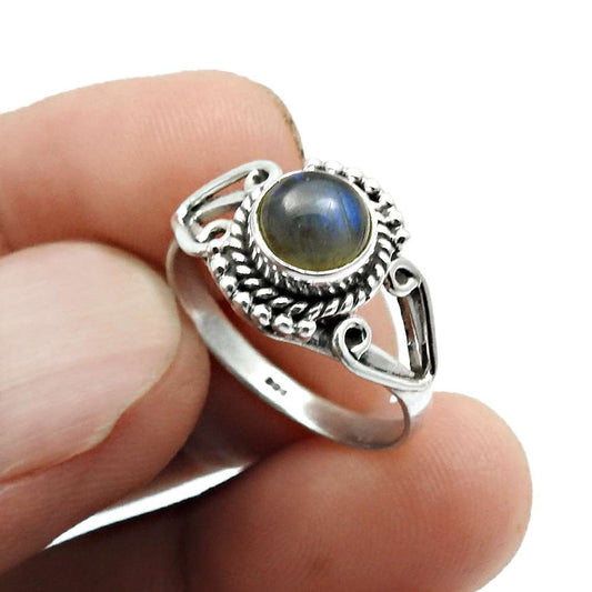 Natural Labradorite Gemstone Cocktail Blue Ring 925 Sterling Silver U15