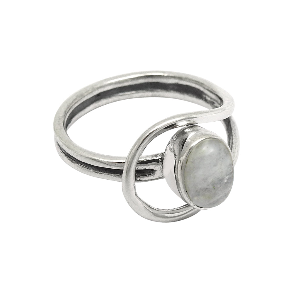Natural Rainbow Moonstone Gemstone Cocktail White Ring 925 Silver X15