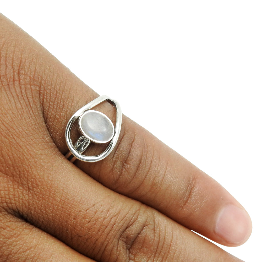 Natural Rainbow Moonstone Gemstone Cocktail White Ring 925 Silver X15