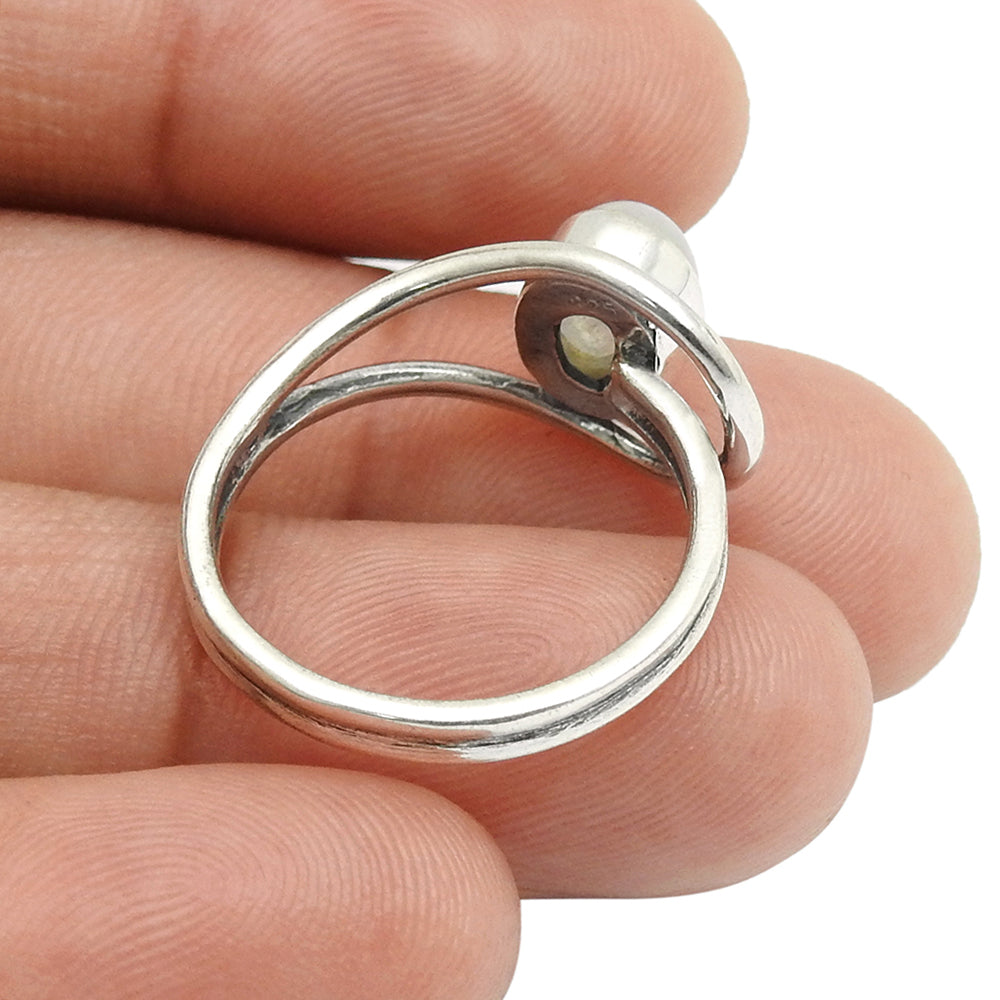 Natural Rainbow Moonstone Gemstone Cocktail White Ring 925 Silver X15