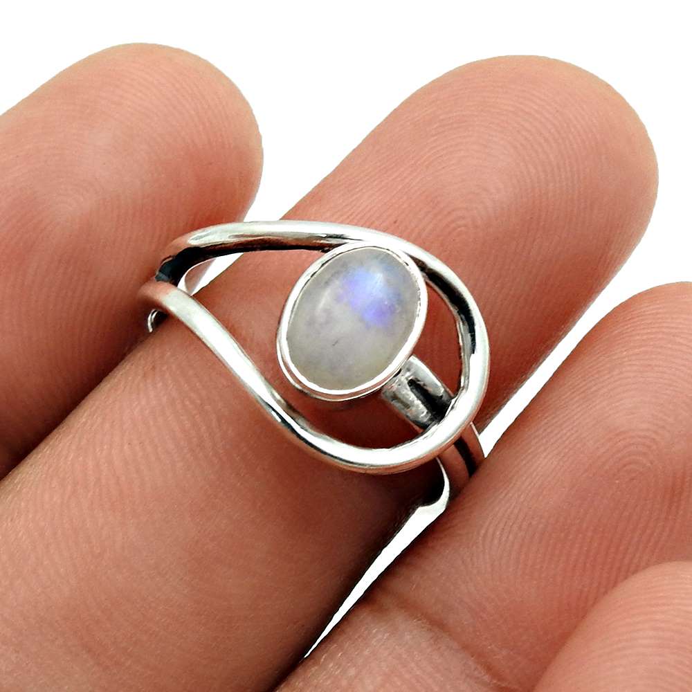Natural Rainbow Moonstone Gemstone Cocktail White Ring 925 Silver X15