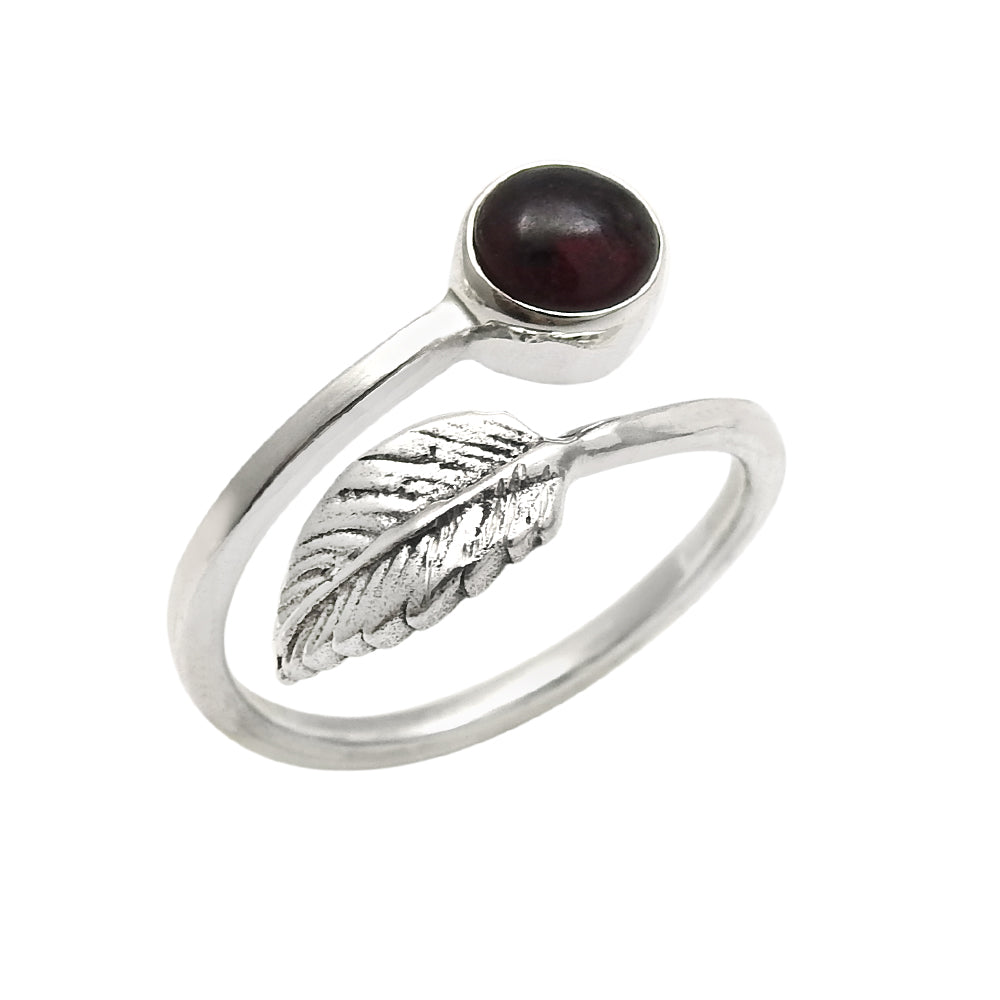Natural Garnet Gemstone Cocktail Leaf Red Adjustable Ring 925 Sterling Silver L9