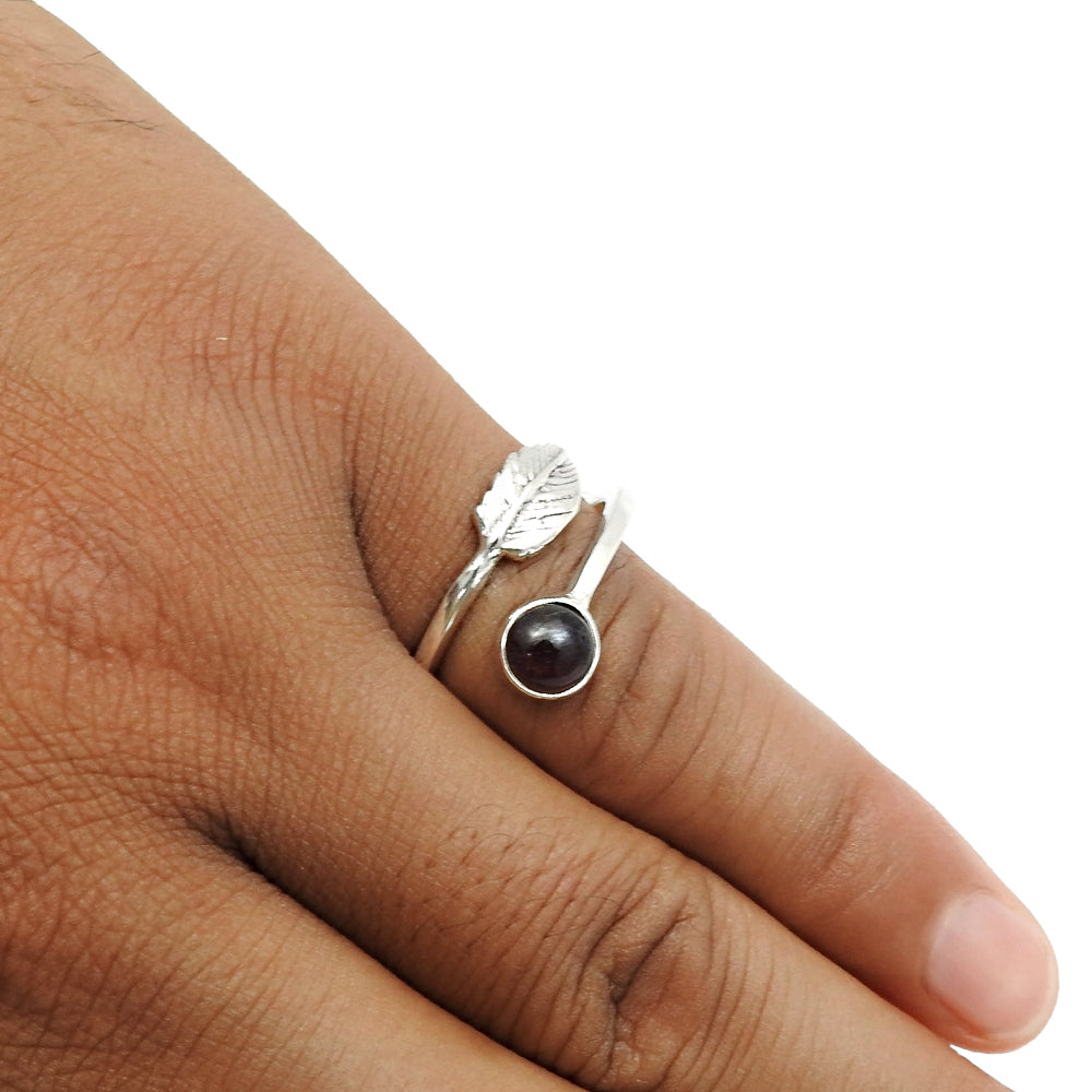 Natural Garnet Gemstone Cocktail Leaf Red Adjustable Ring 925 Sterling Silver L9