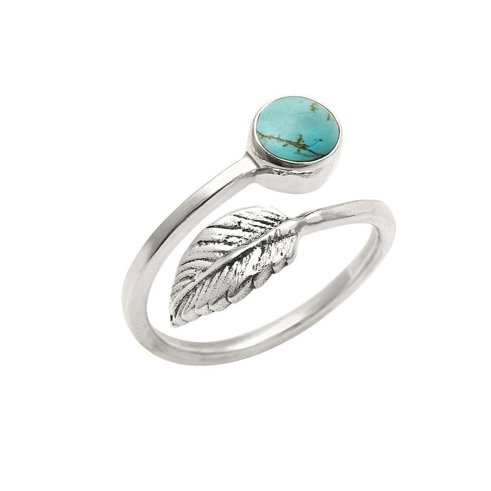 Natural Turquoise Gemstone Cocktail Leaf Adjustable Ring 925 Sterling Silver R9