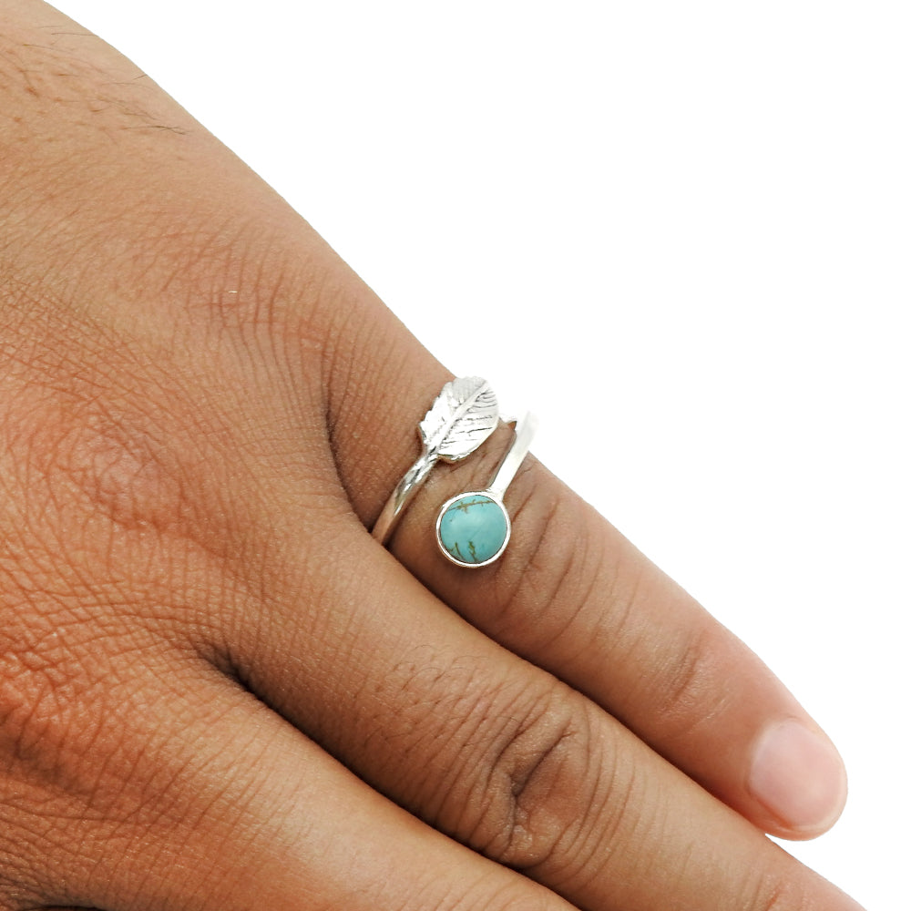 Natural Turquoise Gemstone Cocktail Leaf Adjustable Ring 925 Sterling Silver R9