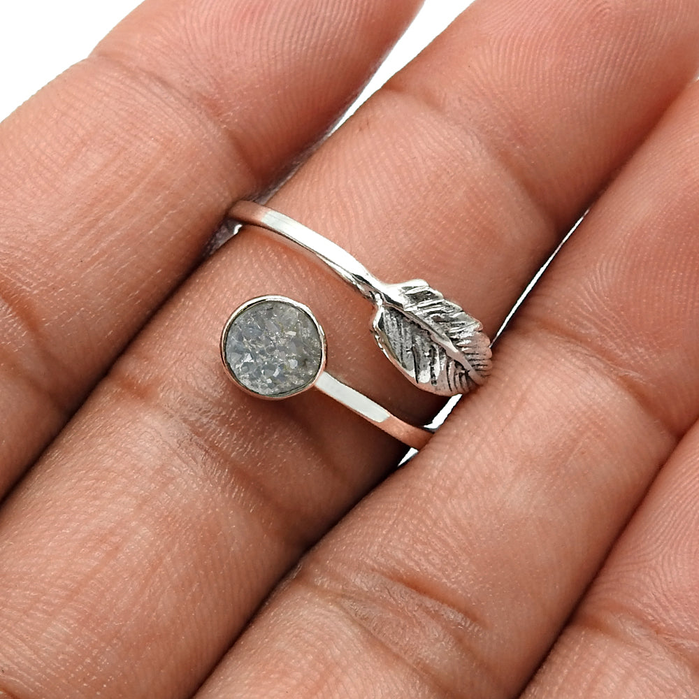 Natural Druzy Gemstone 925 Silver Cocktail Leaf Adjustable Ring For Women D10