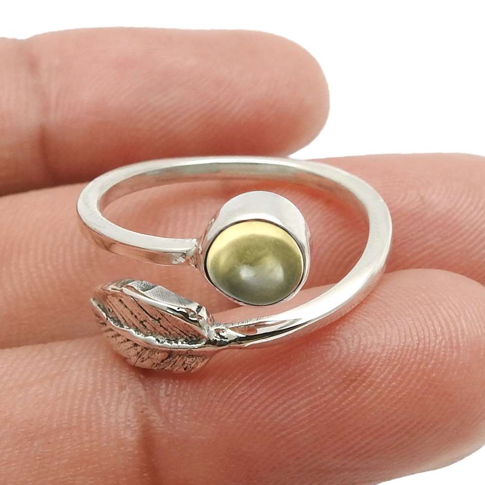 Gift For Woman Cocktail Leaf Adjustable Ring 925 Silver Natural Citrine C17