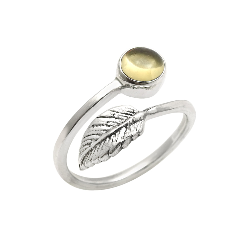 Gift For Woman Cocktail Leaf Adjustable Ring 925 Silver Natural Citrine C17