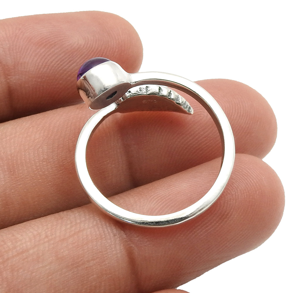 Gift For Woman Natural Amethyst Cocktail Leaf Adjustable Ring 925 Silver F17