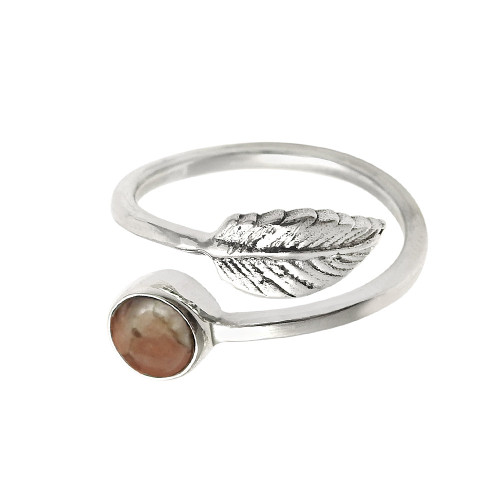 Gift For Her 925 Silver Natural Rhodochrosite Cocktail Leaf Adjustable Ring I17