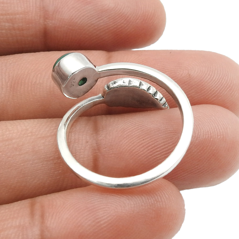 Natural Green Onyx Gemstone Cocktail Leaf Adjustable Ring 925 Silver For Girls M17