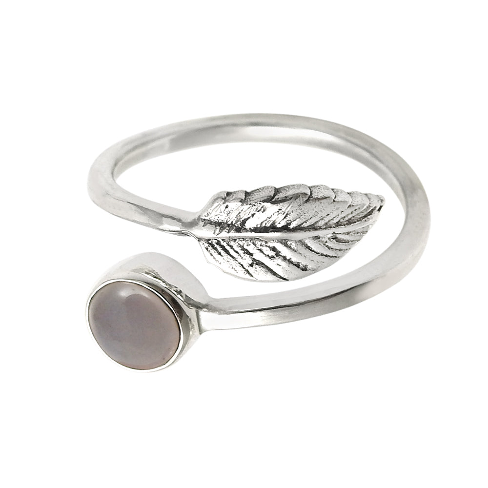Natural Rose Quartz 925 Silver Cocktail Leaf Adjustable Ring For Girls W10