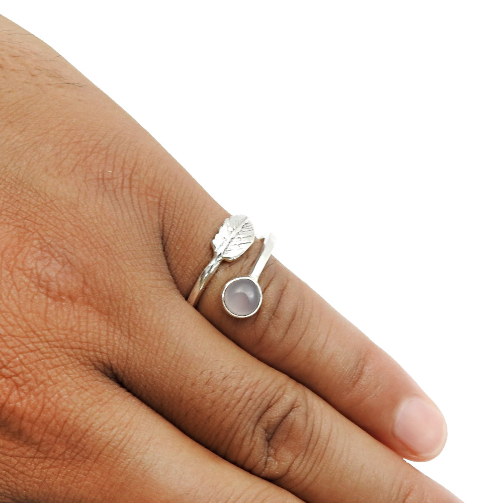 Natural Rose Quartz 925 Silver Cocktail Leaf Adjustable Ring For Girls W10