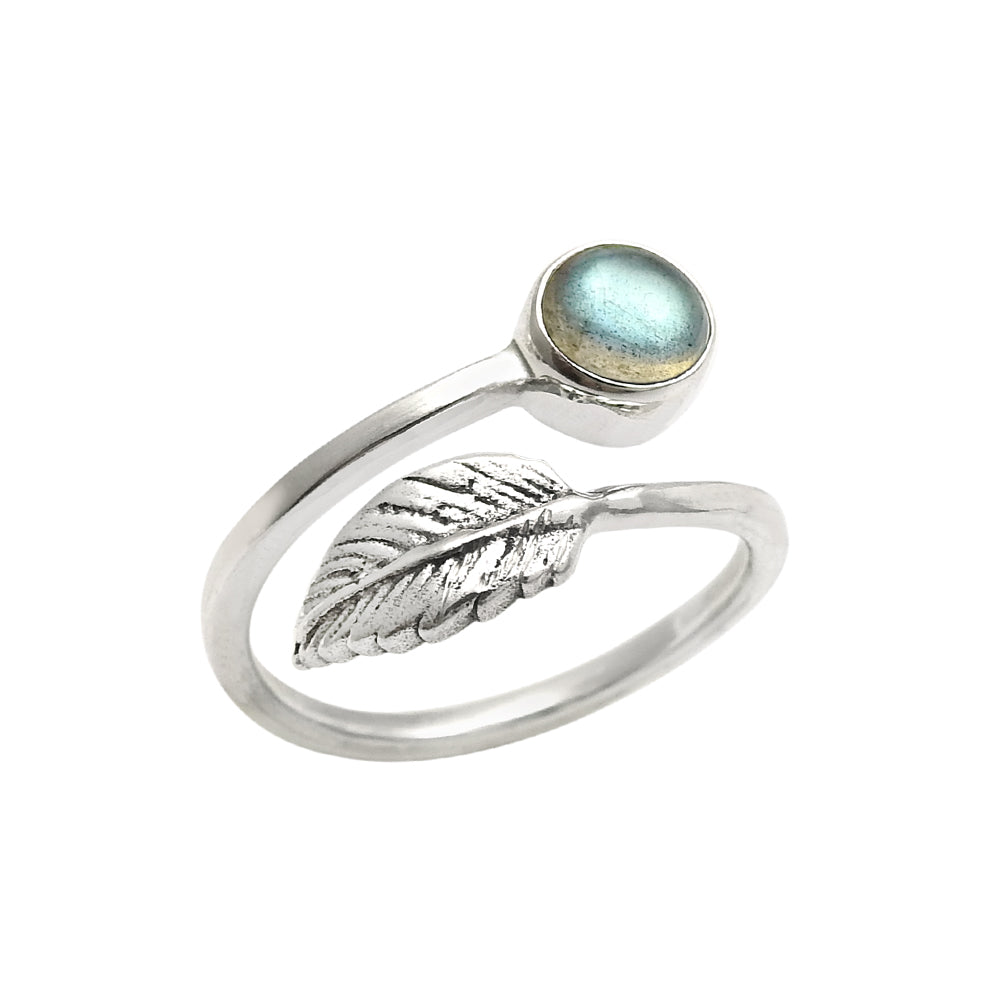 Gift For Her Natural Labradorite Cocktail Leaf Adjustable Ring 925 Silver B18