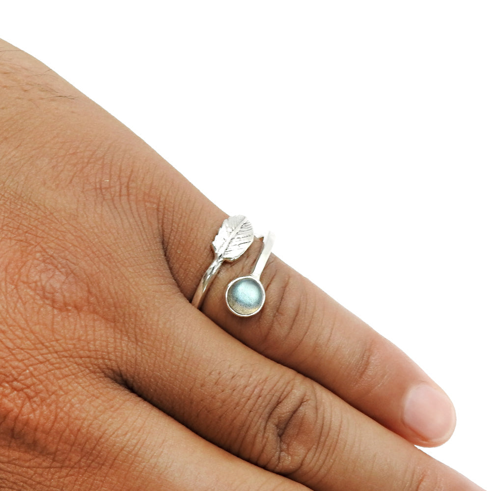 Gift For Her Natural Labradorite Cocktail Leaf Adjustable Ring 925 Silver B18