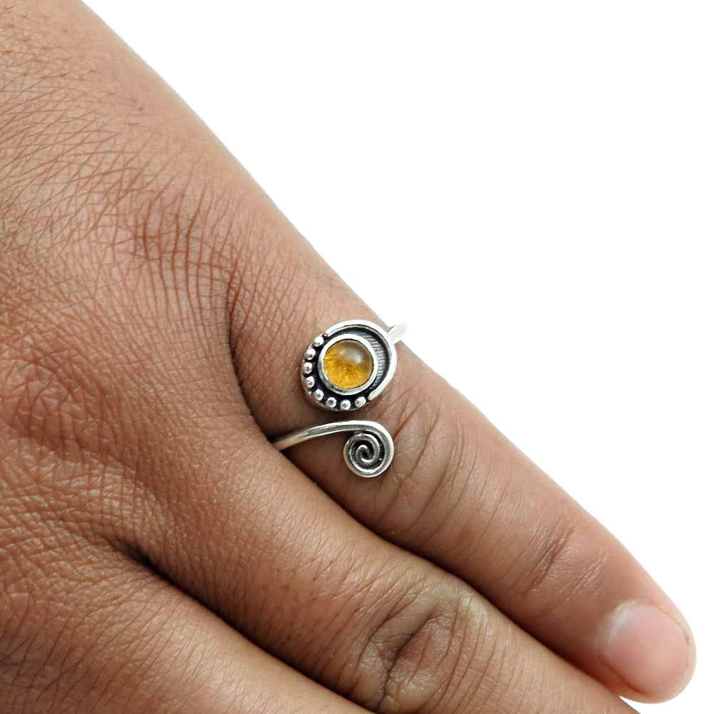 Natural Citrine Gemstone Solitaire Tribal Ring 925 Silver For Girls C53