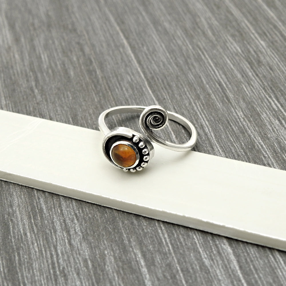 Natural Citrine Gemstone Solitaire Tribal Ring 925 Silver For Girls C53