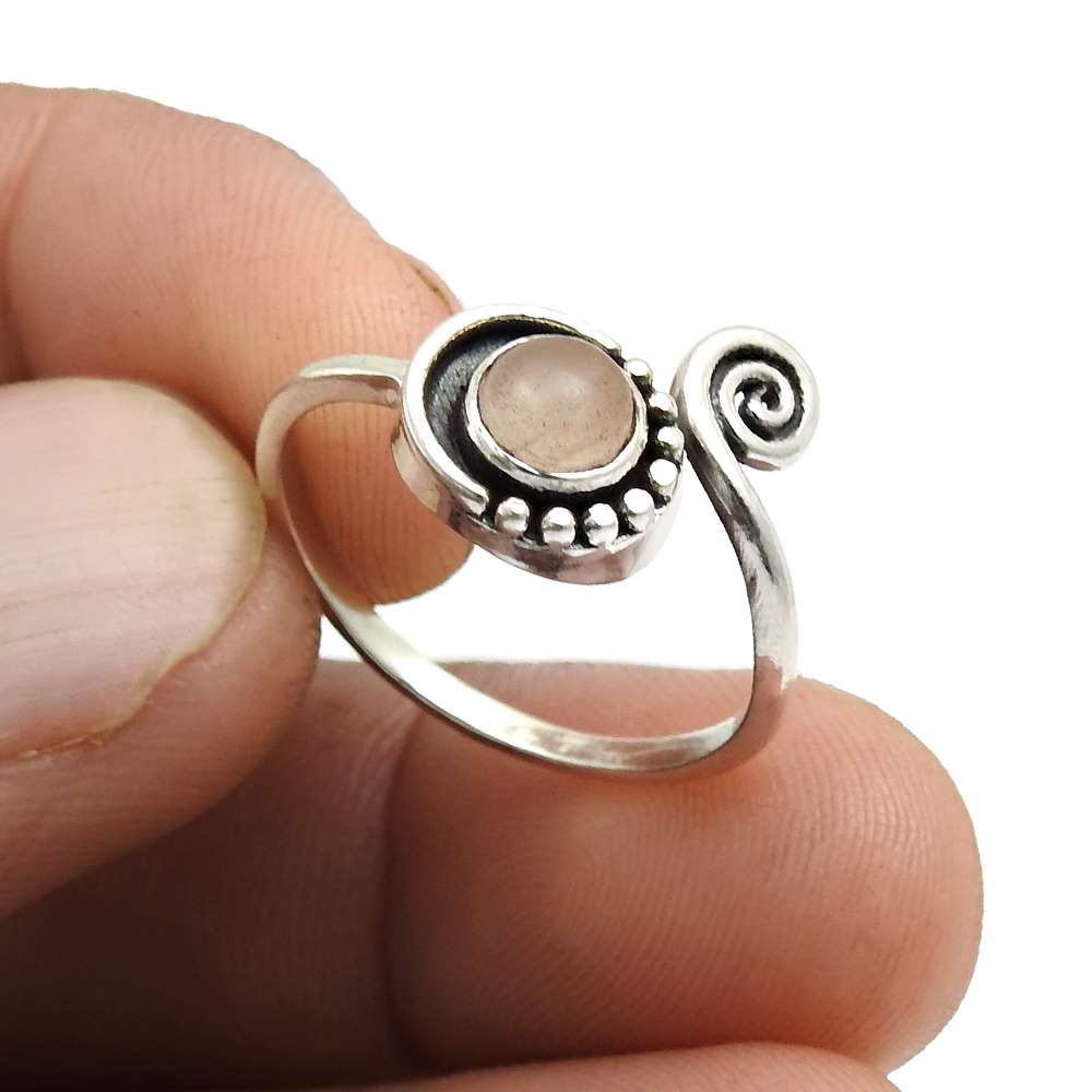 Natural Rose Quartz Gemstone Cocktail Boho Ring 925 Sterling Silver G18