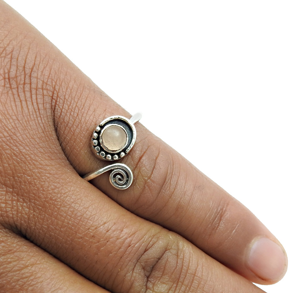 Natural Rose Quartz Gemstone Cocktail Boho Ring 925 Sterling Silver G18
