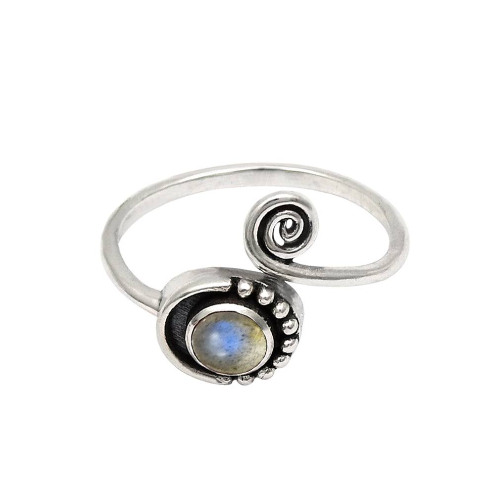 Gift For Her Open Ring Natural Labradorite Gemstone 925 Sterling Silver