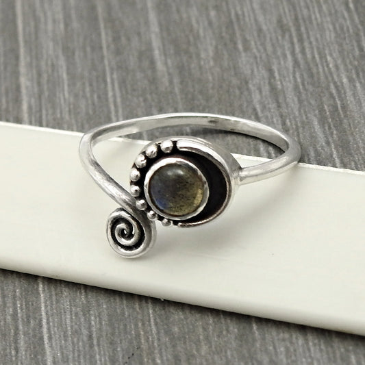 Gift For Her Open Ring Natural Labradorite Gemstone 925 Sterling Silver