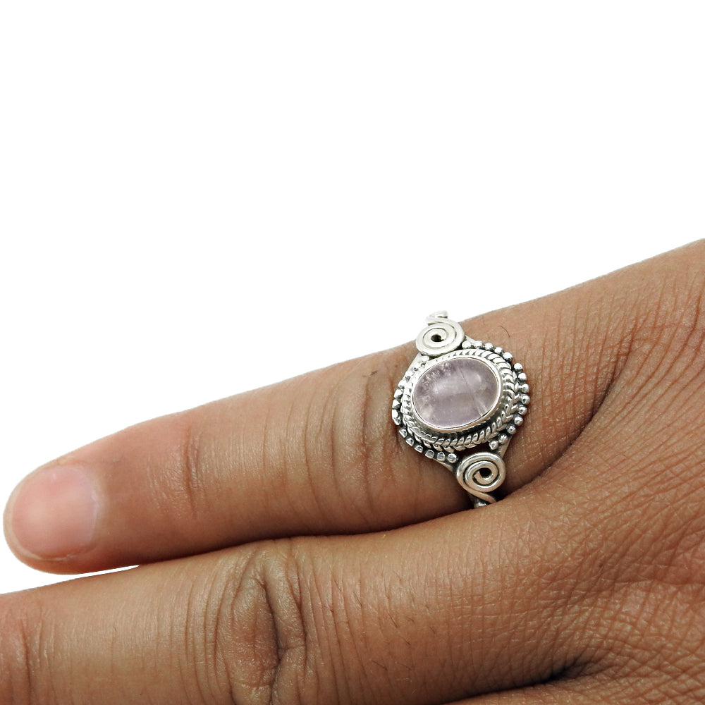 Gift For Woman 925 Silver Natural Rose Quartz Cocktail Ring K18