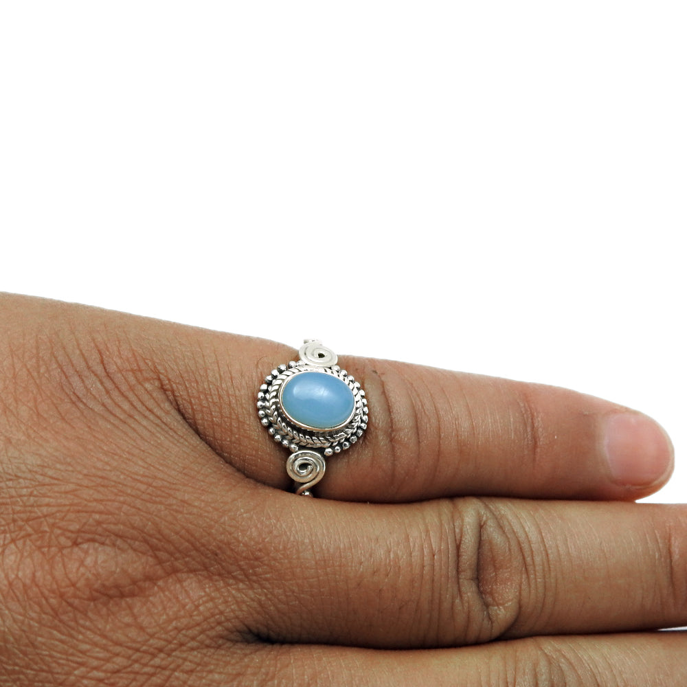 Natural Chalcedony Gemstone Cocktail Ring 925 Silver For Women N18