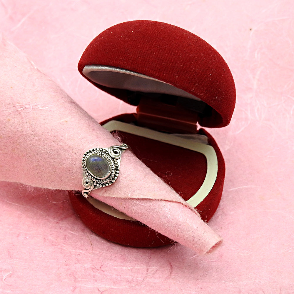 Natural Labradorite Gemstone Cocktail Ring 925 Silver For Women Q2