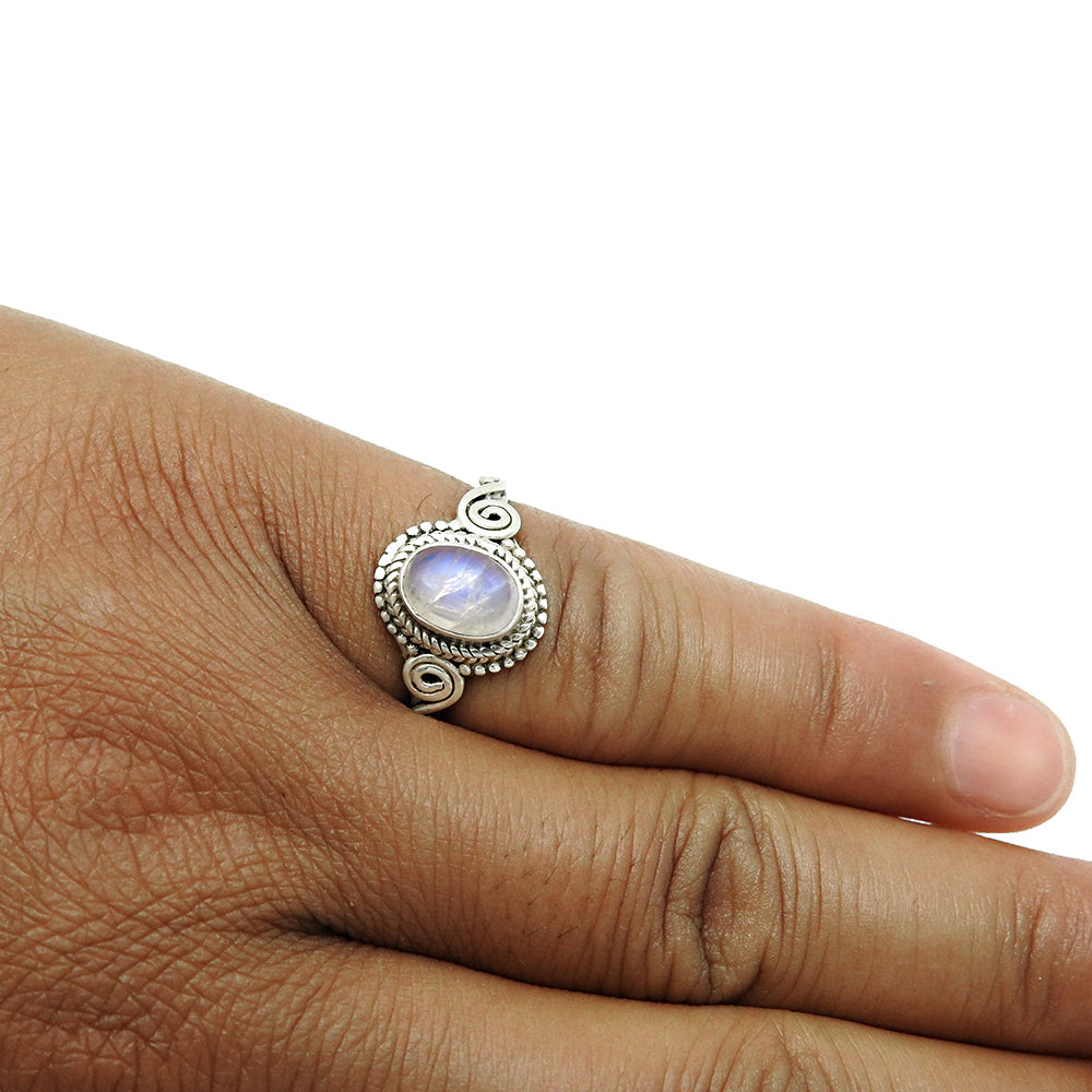 Gift For Woman 925 Silver Natural Rainbow Moonstone Cocktail Ring G12