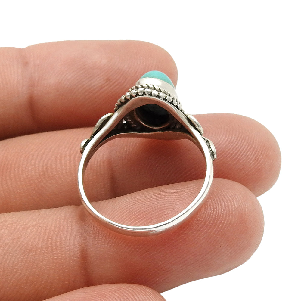 Natural Gemstone Cocktail Turquoise Ring 925 Sterling Silver Jewelry W18