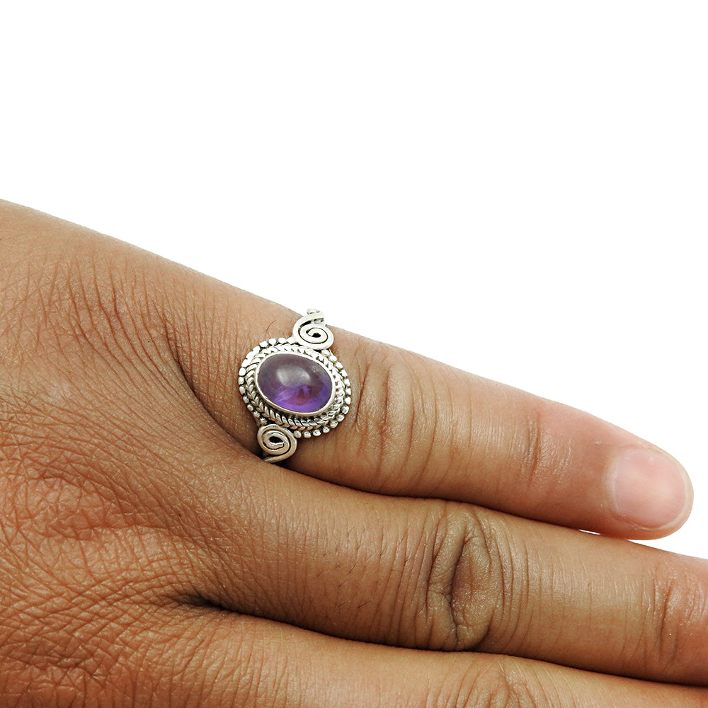 Gift For Woman Natural Amethyst Cocktail Ring 925 Sterling Silver E19