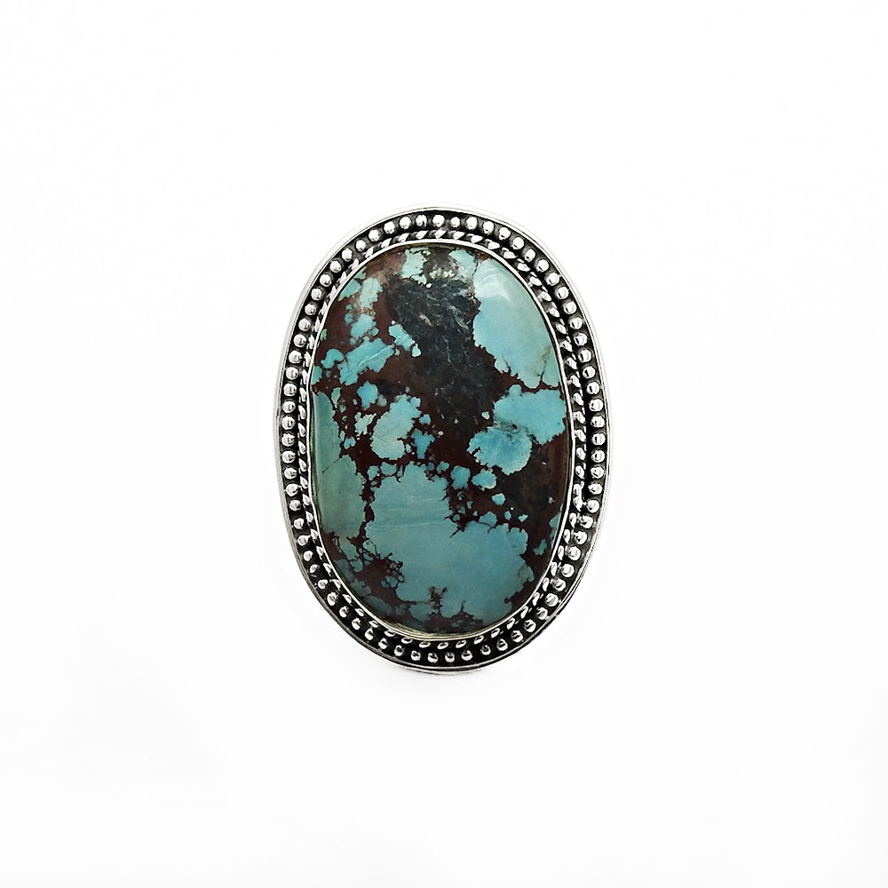 Natural Turquoise Gemstone Cocktail Boho Ring 925 Silver For Women H2