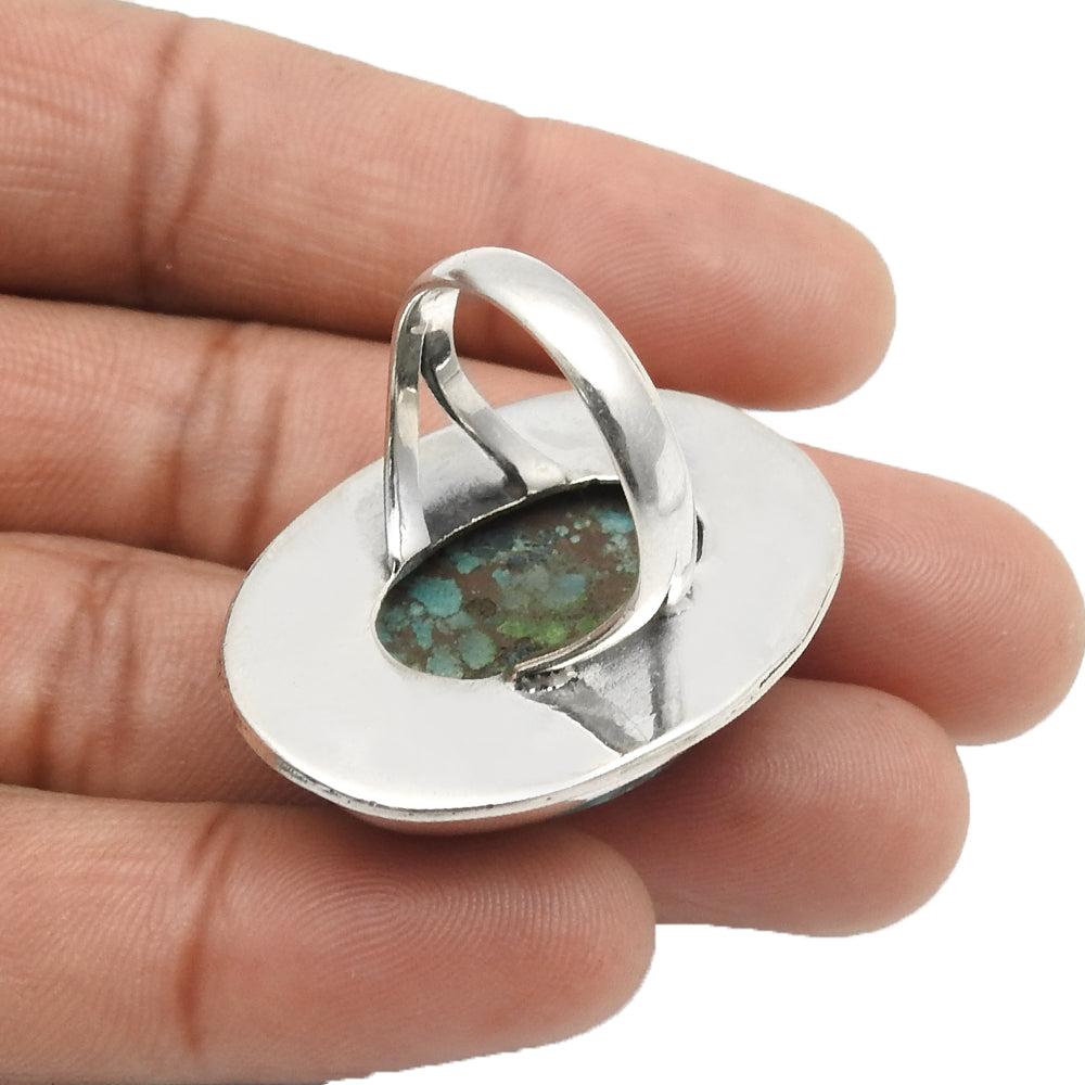 Natural Turquoise Gemstone Cocktail Boho Ring 925 Silver For Women H2