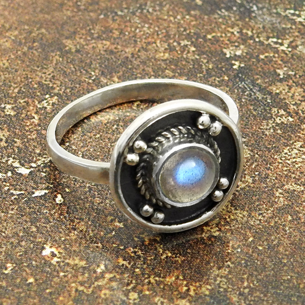 Labradorite Stone Solid Sterling Silver Band Elegant Ring Jewelry