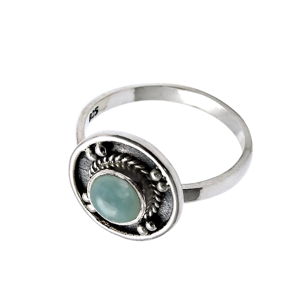 Throat Chakra Natural Larimar Cocktail Handcrafted Ring 925 Sterling Silver