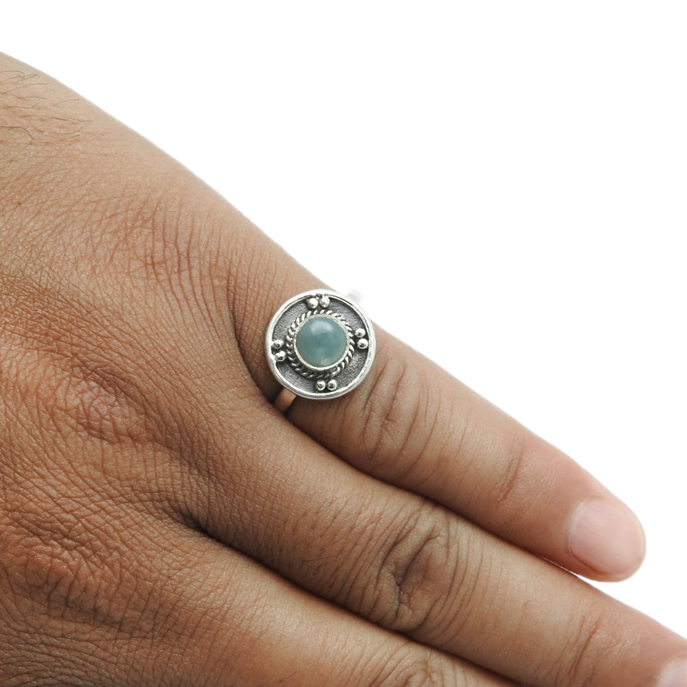 Throat Chakra Natural Larimar Cocktail Handcrafted Ring 925 Sterling Silver