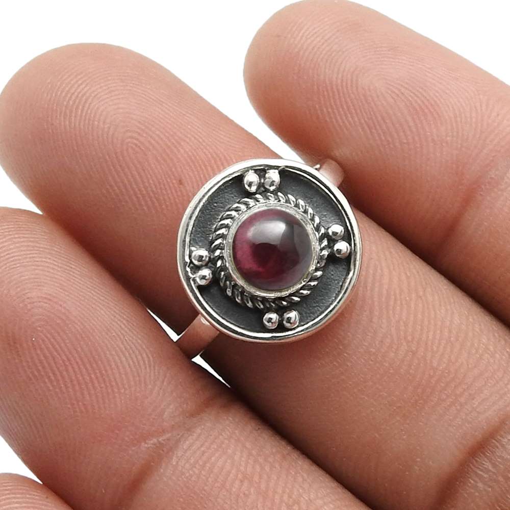 January Garnet Stone 925 Solidâ Silver Band Bezel Sister Anniversary Ring