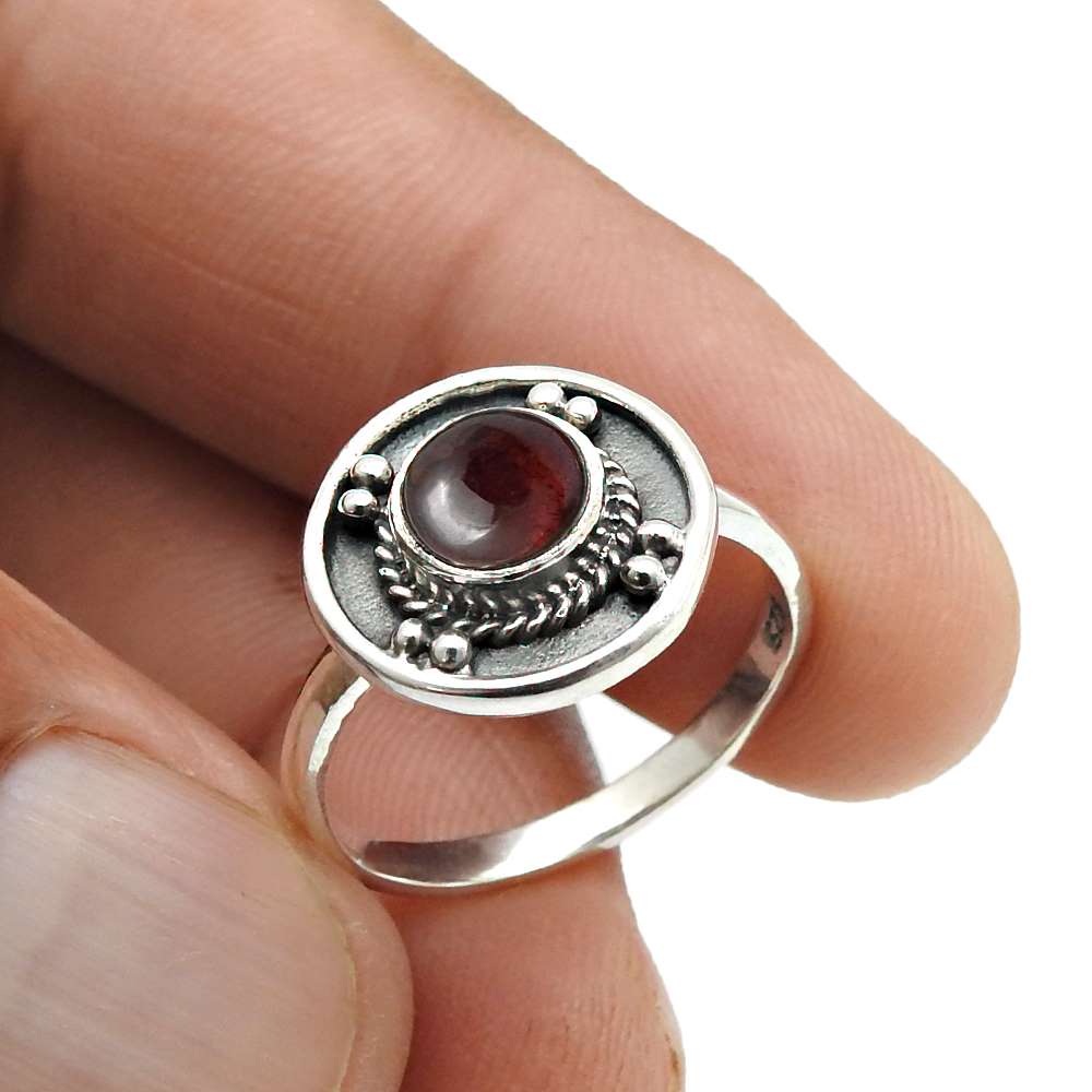 January Garnet Stone 925 Solidâ Silver Band Bezel Sister Anniversary Ring
