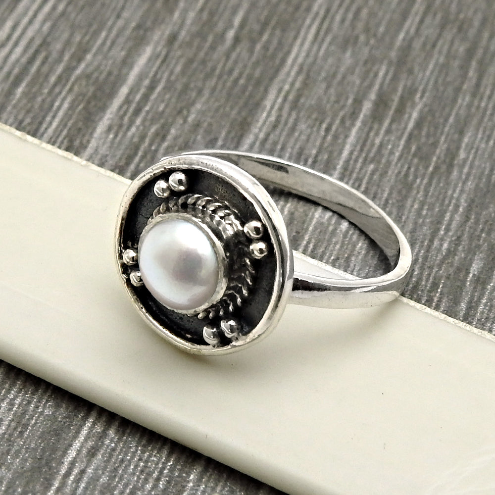 Pearl Ring 925 Sterling Silver Ethnic Jewelry Wedding Ring