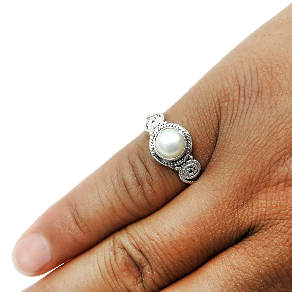 Freshwater Pearl Wedding Ring 925 Sterling Silver Handmade Jewelry