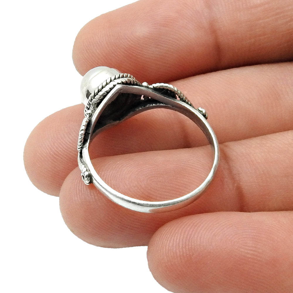 Freshwater Pearl Wedding Ring 925 Sterling Silver Handmade Jewelry