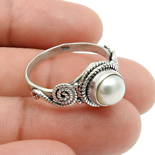 Freshwater Pearl Wedding Ring 925 Sterling Silver Handmade Jewelry