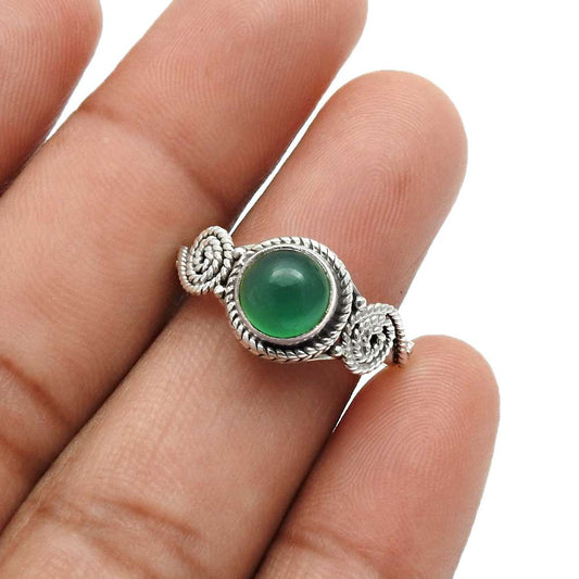 Natural Green Onyx Gemstone 925 Sterling Silver Cocktail Ring For Girls Q3