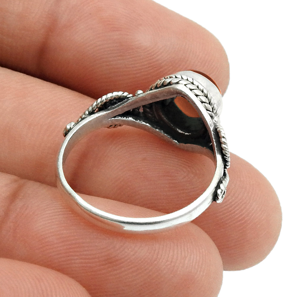 Natural Carnelian Gemstone Cocktail Ring 925 Silver For Women U19