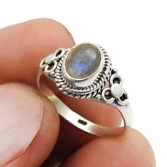 Natural Labradorite Gemstone Cocktail Ring 925 Silver For Girls B20