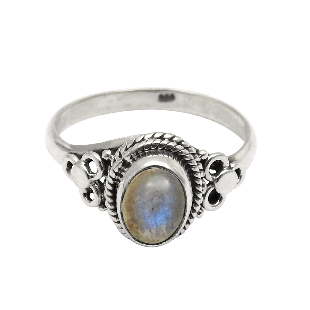 Natural Labradorite Gemstone Cocktail Ring 925 Silver For Girls B20