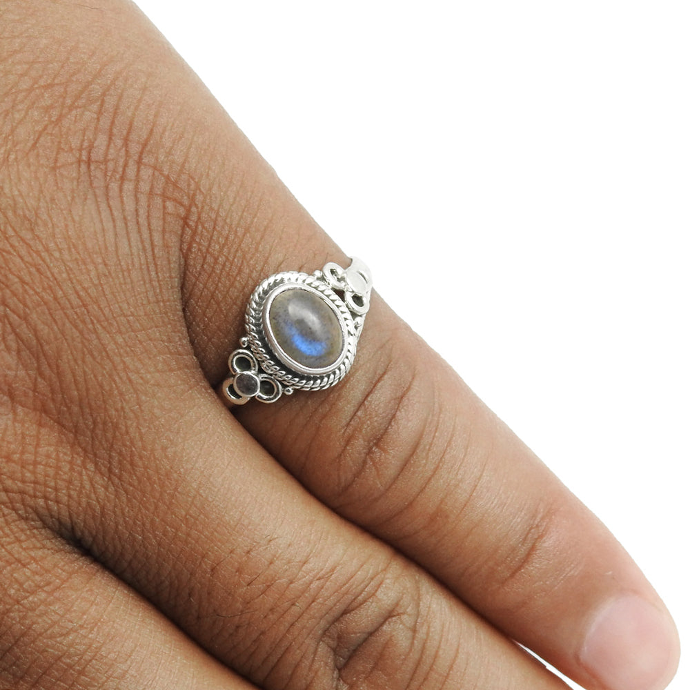 Natural Labradorite Gemstone Cocktail Ring 925 Silver For Girls B20